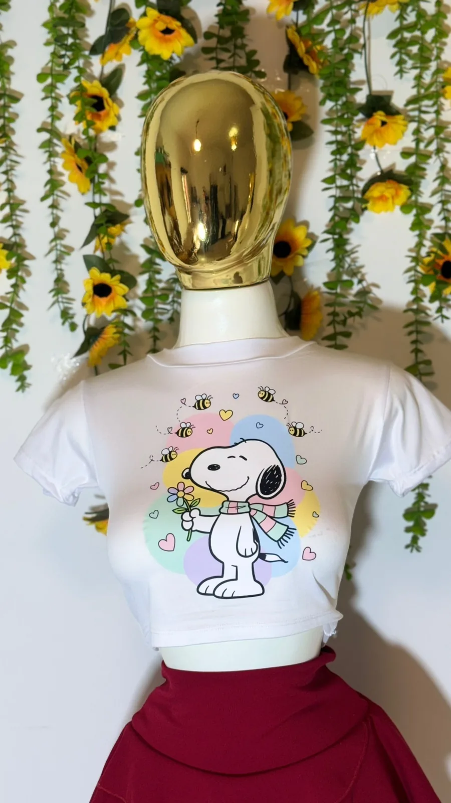 Prenda de Crop Top Juvenil Estampado Perrito y Abejitas