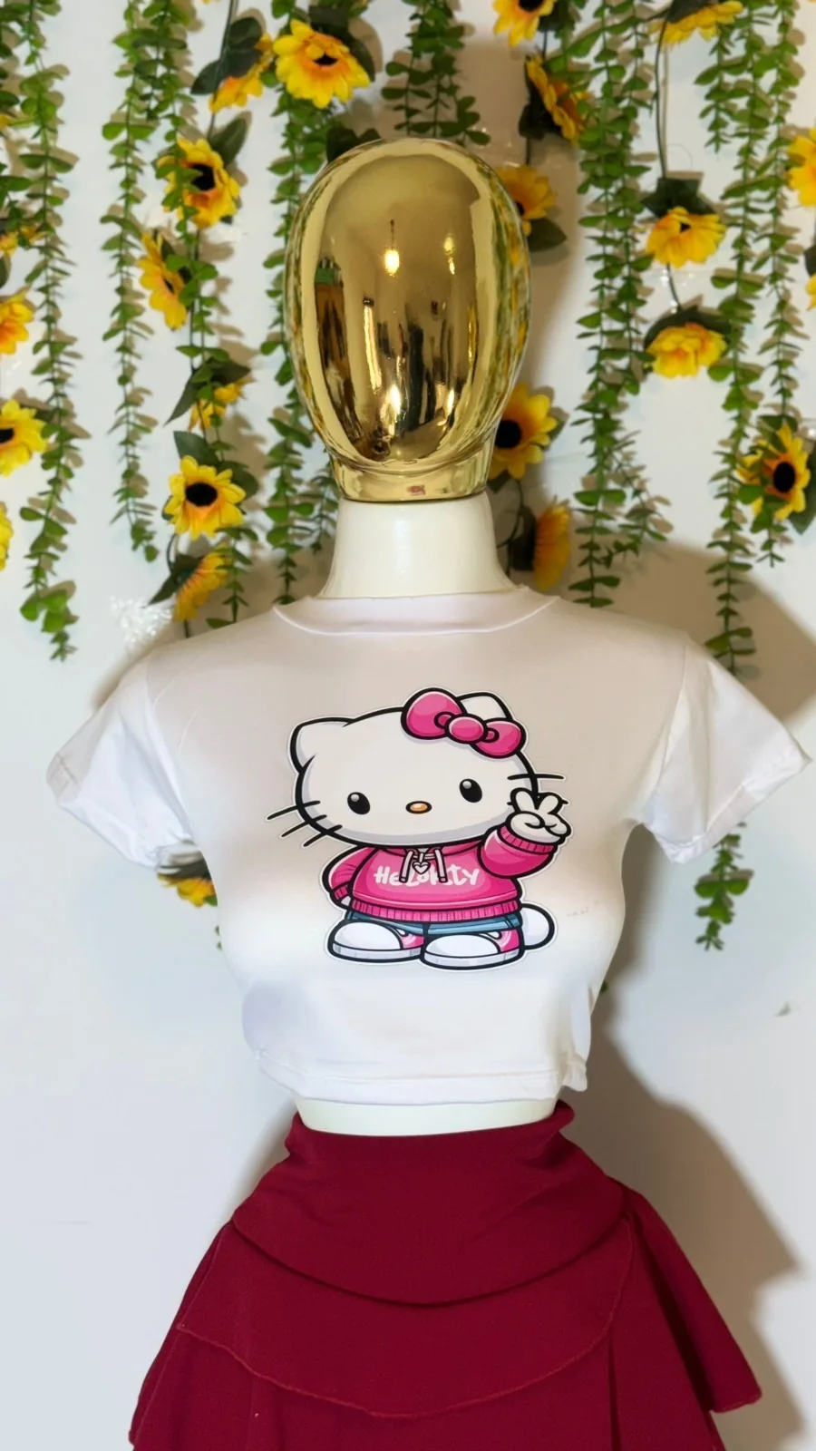 Prenda de Crop Top Juvenil Estampado Gatita Blanca